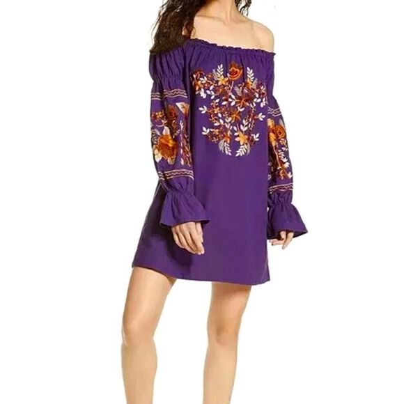 Free People purple, Fleur de tunic dress with embroidered detail. - Picture 1 of 6